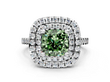 White gold Double Halo Fancy Green Cushion  Diamond Pave Band with Four-Prong Setting_44