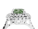 White gold Double Halo Fancy Green Cushion  Diamond Pave Band with Four-Prong Setting_48