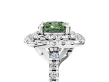 White gold Double Halo Fancy Green Cushion  Diamond Pave Band with Four-Prong Setting_49