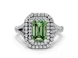 White gold Double Halo Fancy Green Emerald Cut Diamond Split Shank Engagement Ring with Four-Prong Setting_15