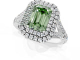 White gold Double Halo Fancy Green Emerald Cut Diamond Split Shank Engagement Ring with Four-Prong Setting_16
