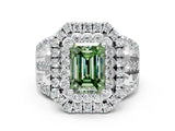 White gold Double Halo Fancy Green Emerald Cut Diamond Split Shank Pave Set Ring_3
