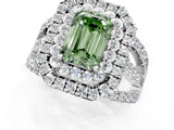 White gold Double Halo Fancy Green Emerald Cut Diamond Split Shank Pave Set Ring_4