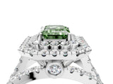 White gold Double Halo Fancy Green Emerald Cut Diamond Split Shank Pave Set Ring_7