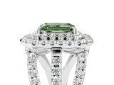White gold Double Halo Fancy Green Emerald Cut Diamond Split Shank Pave Set Ring_8