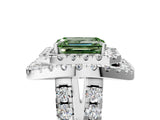 White gold Double Halo Fancy Green Emerald Cut Diamond Split Shank Prong Setting Ring_5