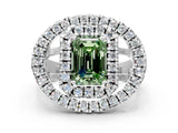 White gold Double Halo Fancy Green Emerald Cut Diamond Split Shank Prong Setting Ring