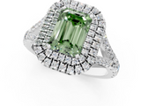 White gold Double Halo Fancy Green Emerald  Cut Diamond Split Shank Ring with Four Prong Setting_23