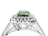 White gold Double Halo Fancy Green Emerald  Cut Diamond Split Shank Ring with Four Prong Setting_24