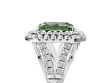 White gold Double Halo Fancy Green Emerald  Cut Diamond Split Shank Ring with Four Prong Setting_25
