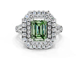 White gold Double Halo Fancy Green Emerald  Cut Pave Split Shank Prong Set Ring_15