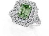 White gold Double Halo Fancy Green Emerald  Cut Pave Split Shank Prong Set Ring_16
