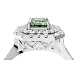 White gold Double Halo Fancy Green Emerald  Cut Pave Split Shank Prong Set Ring_19