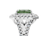 White gold Double Halo Fancy Green Emerald  Cut Pave Split Shank Prong Set Ring_20