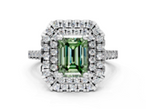 White gold Double Halo Fancy Green Emerald  Diamond Pave Band with Four-Prong Setting_44