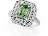 White gold Double Halo Fancy Green Emerald  Diamond Pave Band with Four-Prong Setting_45