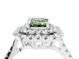 White gold Double Halo Fancy Green Emerald  Diamond Pave Band with Four-Prong Setting_48