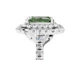 White gold Double Halo Fancy Green Emerald  Diamond Pave Band with Four-Prong Setting_49