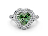 White gold Double Halo Fancy Green Heart Cut Diamond Split Shank Engagement Ring with Four-Prong Setting_15