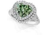 White gold Double Halo Fancy Green Heart Cut Diamond Split Shank Engagement Ring with Four-Prong Setting_16