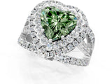 White gold Double Halo Fancy Green Heart Cut Diamond Split Shank Pave Set Ring_4