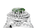 White gold Double Halo Fancy Green Heart Cut Diamond Split Shank Pave Set Ring_7