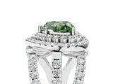 White gold Double Halo Fancy Green Heart Cut Diamond Split Shank Pave Set Ring_8
