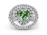 White gold Double Halo Fancy Green Heart Cut Diamond Split Shank Prong Setting Ring