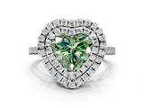 White gold Double Halo Fancy Green Heart  Diamond Pave Band with Four-Prong Setting_17