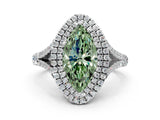 White gold Double Halo Fancy Green Marquise Cut Diamond Split Shank Engagement Ring with Four-Prong Setting_15