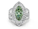 White gold Double Halo Fancy Green Marquise Cut Diamond Split Shank Pave Set Ring_3