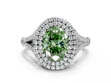 White gold Double Halo Fancy Green Oval Cut Diamond Split Shank Engagement Ring with Four-Prong Setting_15