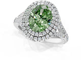 White gold Double Halo Fancy Green Oval Cut Diamond Split Shank Engagement Ring with Four-Prong Setting_16