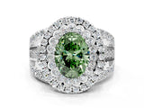 White gold Double Halo Fancy Green Oval Cut Diamond Split Shank Pave Set Ring_3