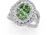 White gold Double Halo Fancy Green Oval Cut Diamond Split Shank Pave Set Ring_4