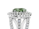 White gold Double Halo Fancy Green Oval Cut Diamond Split Shank Pave Set Ring_8