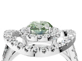 White gold Double Halo Fancy Green Oval Cut Diamond Split Shank Prong Setting Ring_4