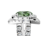 White gold Double Halo Fancy Green Oval Cut Diamond Split Shank Prong Setting Ring_5