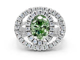 White gold Double Halo Fancy Green Oval Cut Diamond Split Shank Prong Setting Ring