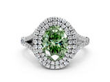 White gold Double Halo Fancy Green Oval  Cut Diamond Split Shank Ring with Four Prong Setting_20