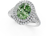White gold Double Halo Fancy Green Oval  Cut Diamond Split Shank Ring with Four Prong Setting_21