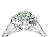 White gold Double Halo Fancy Green Oval  Cut Diamond Split Shank Ring with Four Prong Setting_24