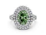 White gold Double Halo Fancy Green Oval  Cut Pave Split Shank Prong Set Ring_15