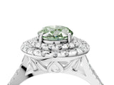 White gold Double Halo Fancy Green Oval  Cut Pave Split Shank Prong Set Ring_19