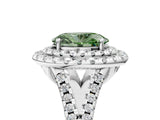 White gold Double Halo Fancy Green Oval  Cut Pave Split Shank Prong Set Ring_20