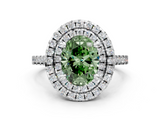 White gold Double Halo Fancy Green Oval  Diamond Pave Band with Four-Prong Setting_43