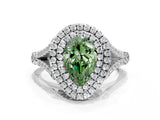 White gold Double Halo Fancy Green Pear Cut Diamond Split Shank Engagement Ring with Four-Prong Setting_15