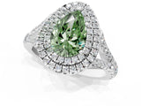 White gold Double Halo Fancy Green Pear Cut Diamond Split Shank Engagement Ring with Four-Prong Setting_16