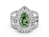 White gold Double Halo Fancy Green Pear Cut Diamond Split Shank Pave Set Ring_3
