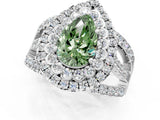 White gold Double Halo Fancy Green Pear Cut Diamond Split Shank Pave Set Ring_4